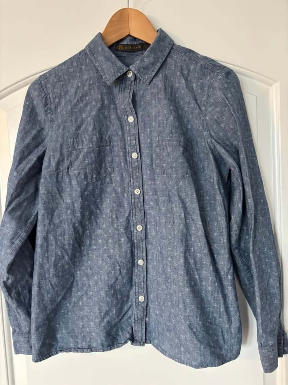 Vintage Outback Red Chambray Anchor Print Button Down Shirt Women's Medium M Blu